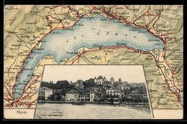 Nyon, Ortsansicht am Ufer, Passepartout 