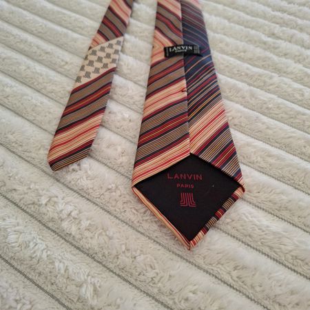 Lanvin Paris Cravate 100% Soie - Rayures & Monogramme JL -