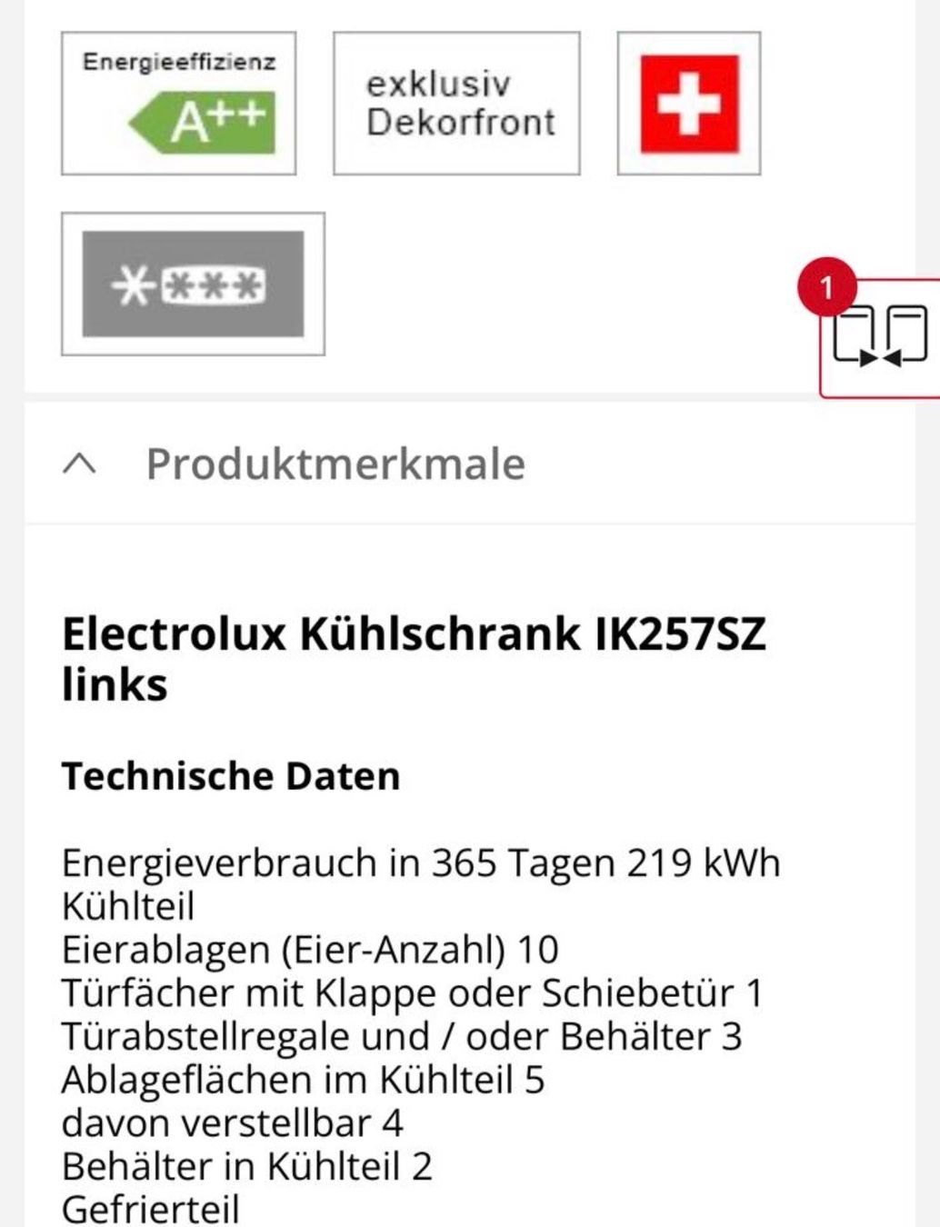 Electrolux Réfrigérateurs: Electrolux Einbaukühlschrank – D'occasion à Münchenbuchsee par dani1113 7
