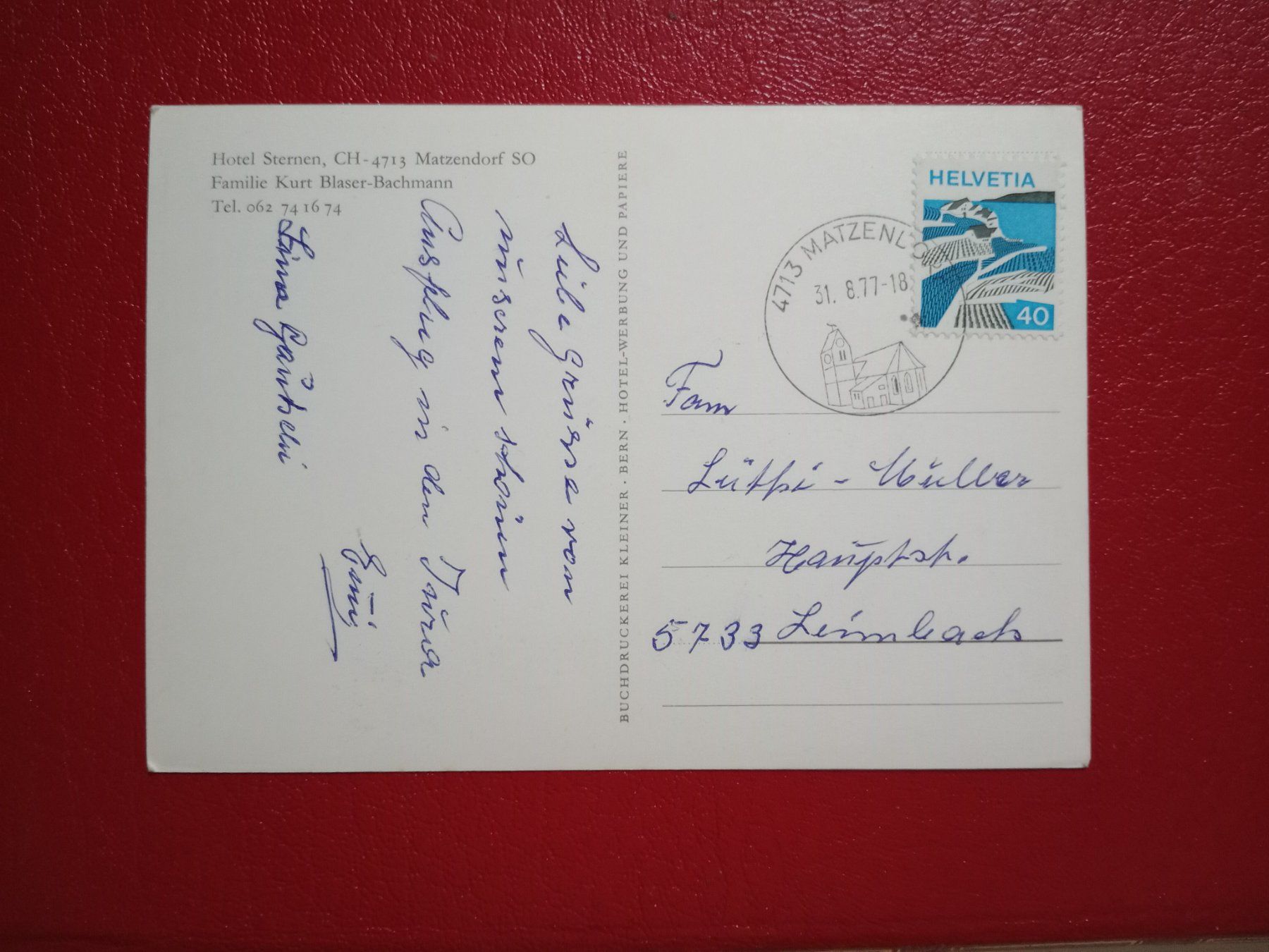 Ansichtskarten: Matzendorf Solothurn Hotel Sternen 1977 – Gebraucht aus Küttigen von Melisch1000 1