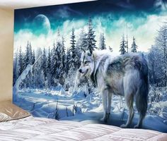 Wandbehang Wolf im Schnee 95cm x 73cm