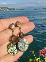 Abalone & Smoky Quartz Earrings - Gold Plated Silver