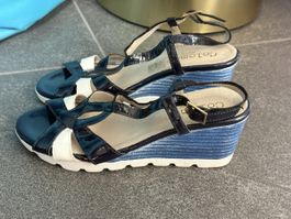 COLOMBO Italy leather wedge sandals navy white 35-36 vintage