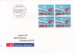 Genève-Aéroport 4-erBlock auf Ersttagsbrief