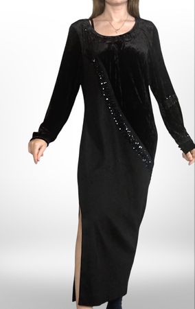 Anna Lugli robe Vintage Kleid noire 46 velours sequins