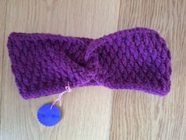 Warmes Stirnband, gehäkelt, violett, Wolle
