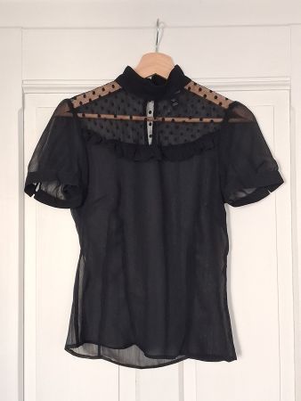 Transparente schwarze Bluse mit Puffärmeln, H&M, Gr. XS