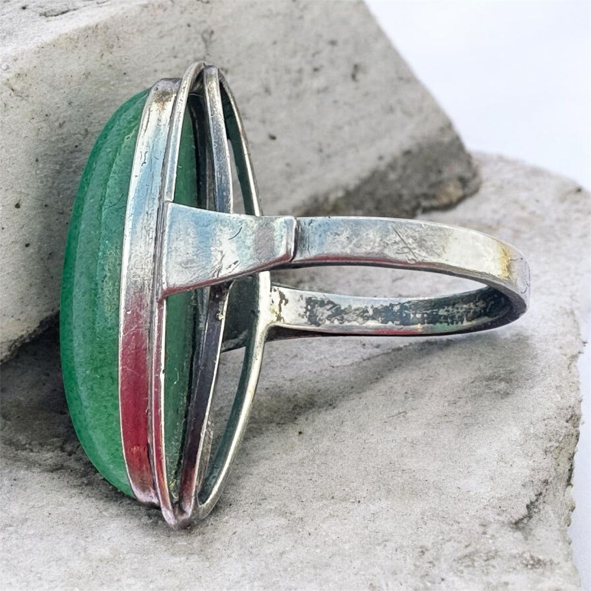 Anelli: 800 Silber Vintage-Ring mit grünem Cabochon – Usato da Nebikon venduto da Vanessa2003 3