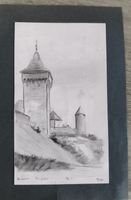 Ce dessin au crayon représente les remparts médiévaux Romont