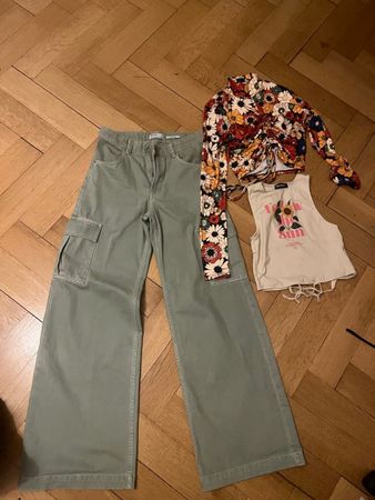 Bershka Hose, Gr. 36, Oliv, Wide Leg + 2 Oberteile🌻