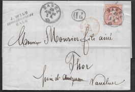 1866 Brief BASEL nach Frankreich 30ct. Nr. 33 selten ab 1.-