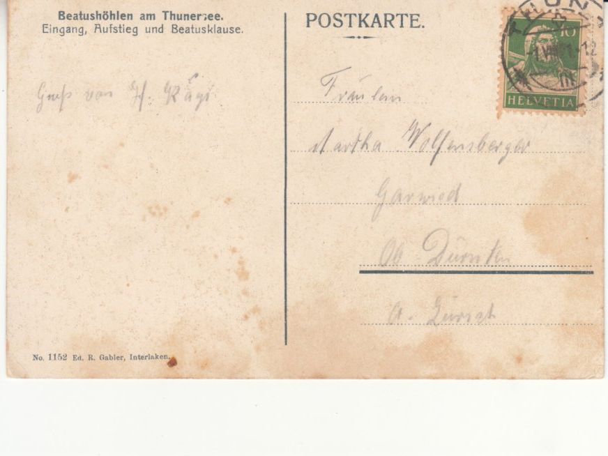 Cartoline postali: Beatushöhlen 1921 – Usato da Bürglen TG venduto da StampGraf 1