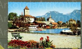 AK color Spiez BE gegen Ralligstöcke,Kleinformat ≈ 1961