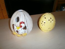 Osterdeko Eier, Keramik, Huhn und Küken