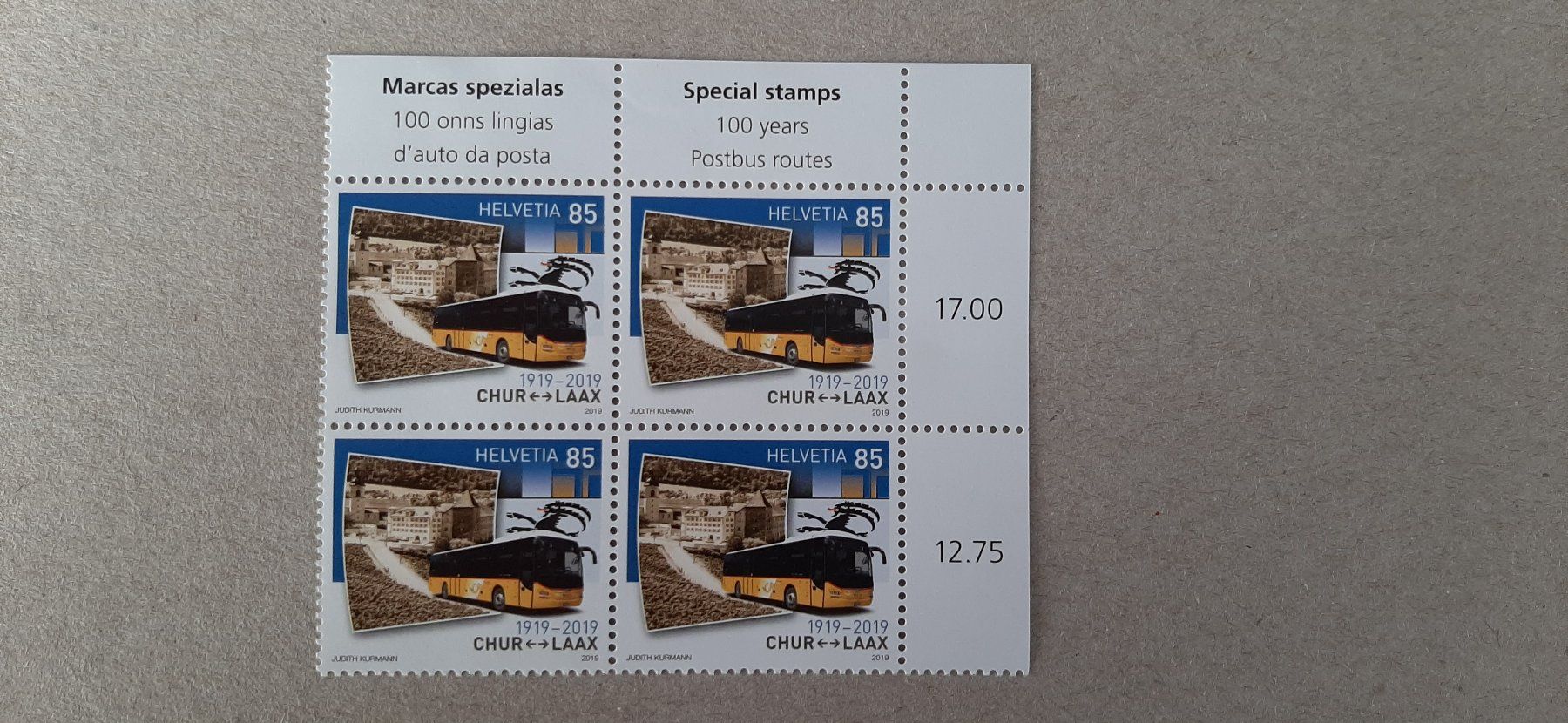 Tutti i francobolli: 2019  100 Jahre Postauto Chur - Laax Viererblock Postfrisch – Nuovo (secondo la descrizione) da Affoltern am Albis venduto da Andrezc