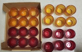 24 Windlichter (12xorange/12xrot) aus Glas