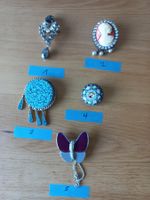 5 Broschen, Vintage, Strass, Kamee, 1 Stück möglich