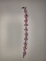 Armband Blumenmuster pink blau Glasperlen handgemacht