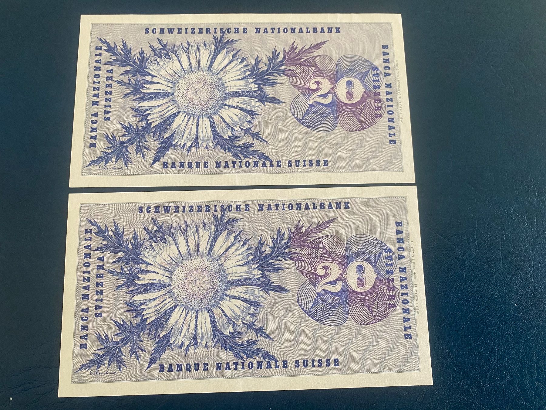 Banconote: 2 x20 Franken 1974 bankfrisch – Nuovo (secondo la descrizione) da Dällikon venduto da Woldbanknoten 2