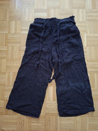 Pantalon d'été ample noir, 100% gaze de coton, taille L
