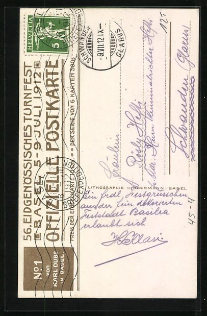 Cartoline postali: Basel, 56. Eidgen. Turnfest 1912, Turner – Usato da Berlin venduto da bartko-reher 1
