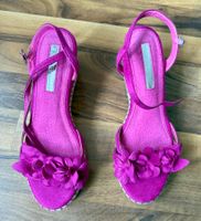 Pinke Sommer Sandalen, Gr. 40, Keilabsatz, Blumenapplikation