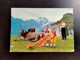 Auf Ebenalp AK Appenzell Berge Alphorn Bläser Kühe Kinder