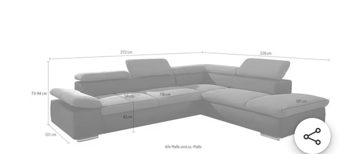 Divani: Ecksofa mit Arm- & Kopfteilverstellung, mit Schlaffunktion – Usato da Safenwil venduto da Mesi83 4