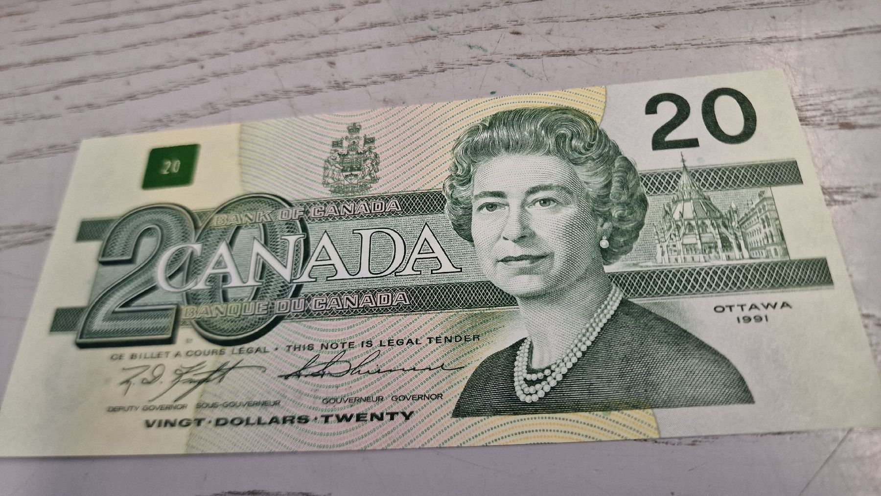 Banconote: Kanada 20 Dollar Note Queen Elizabeth II 1991  – Nuovo e nell'imballaggio originale da Herisau venduto da Antiques.AR
