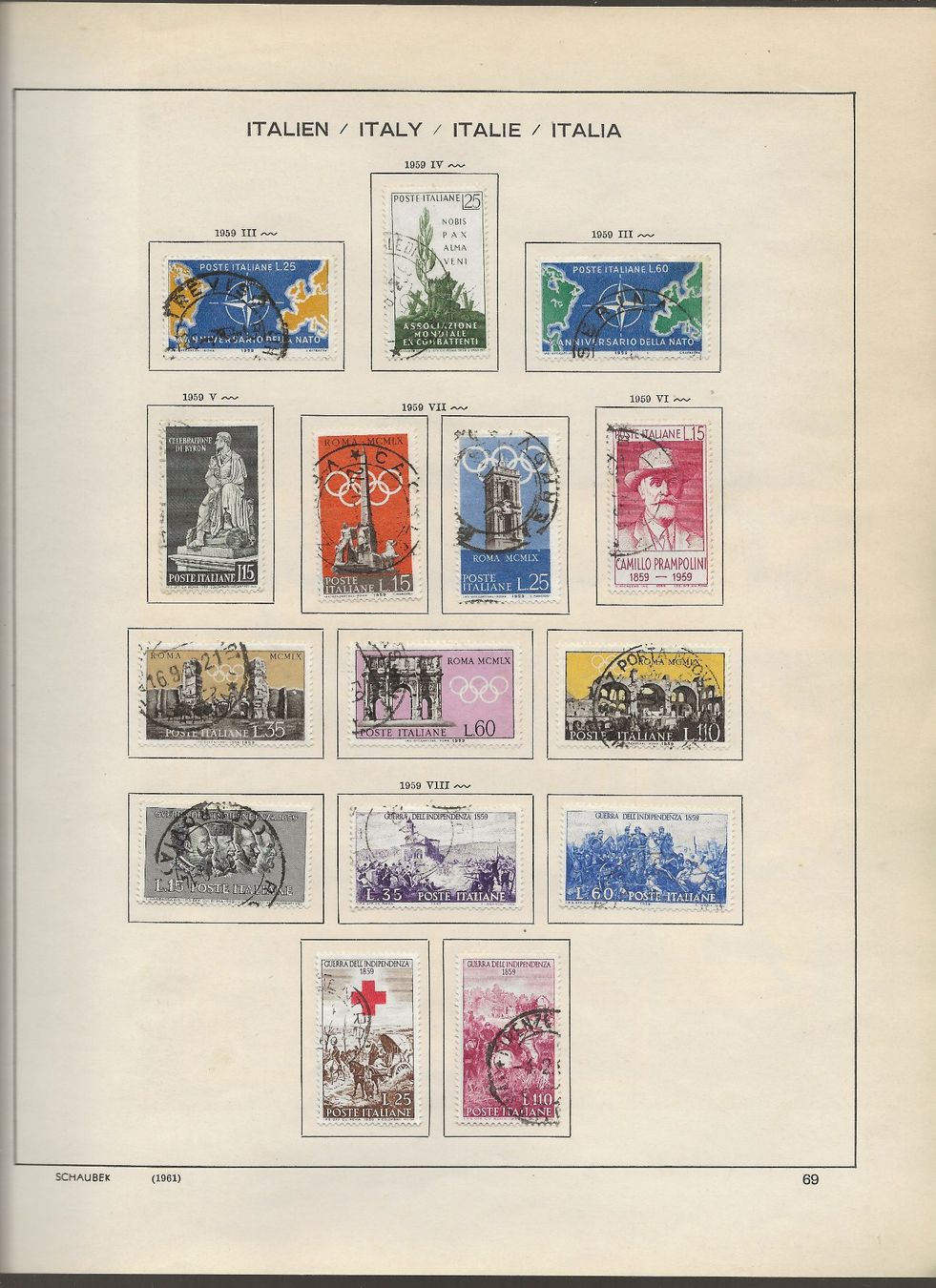 Alle Briefmarken: Marken Italien 1955 bis 1960 – Gebraucht aus Au ZH von xelagreb01 7