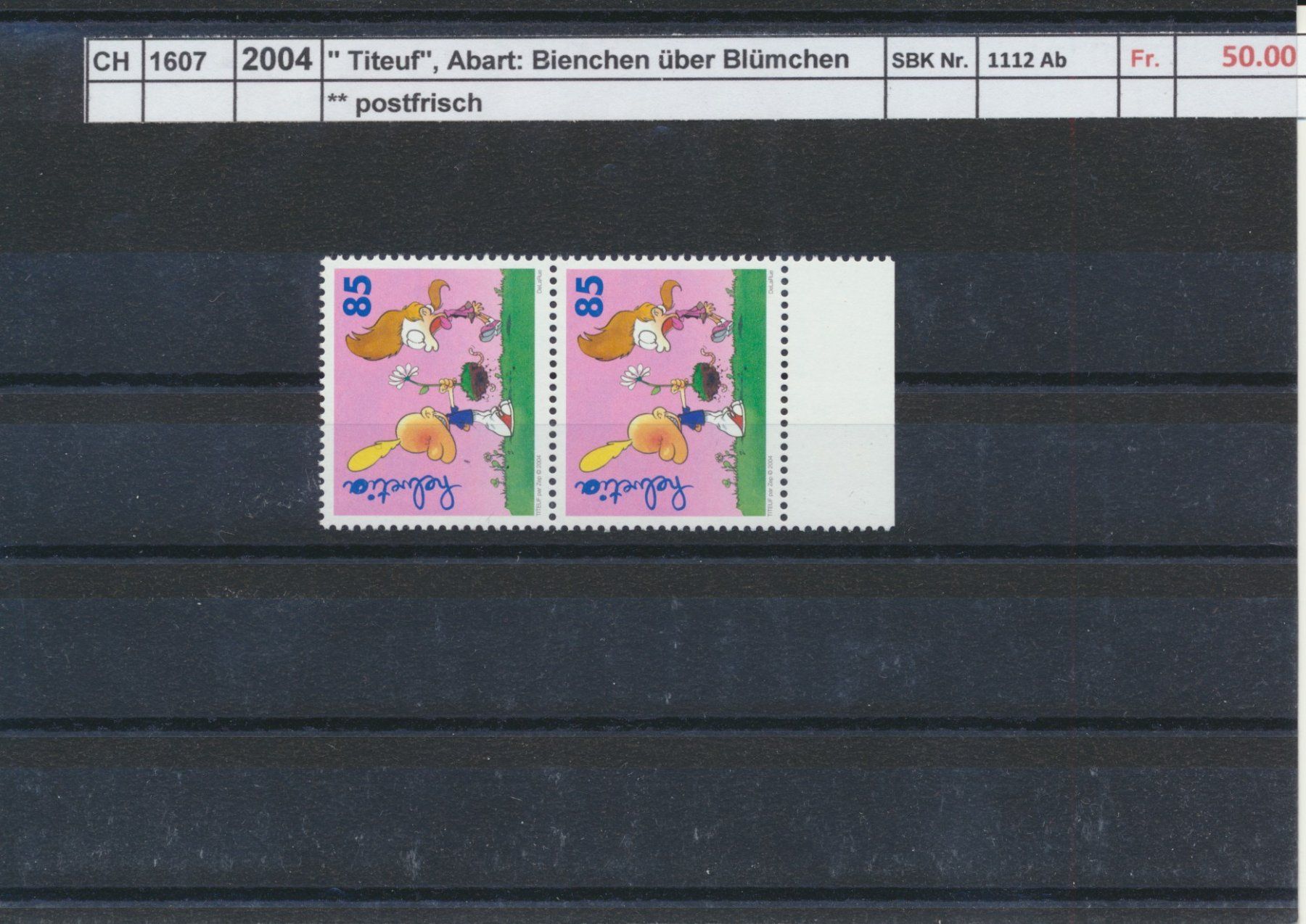 Tutti i francobolli: 2004 "Titeuf", Abart: Bienchen über Blümchen, ** postfrisch – Nuovo (secondo la descrizione) da Winterthur venduto da Zupogeru