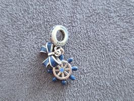 Silber Charm Schiffsteuerrad und Schleife blau +Garantie