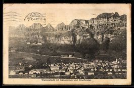 AK Wallenstadt, Ortsansicht mit Sanatorium und Churfirsten