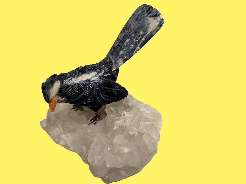 Statuette: 2 wunderschöne Kristalle, darauf ein Vogel aus Halbedelstein – Usato da Rheineck venduto da han_c85z 1