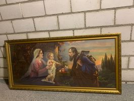 Religiöses Bild Heilige Familie mit Rahmen Gold antik
