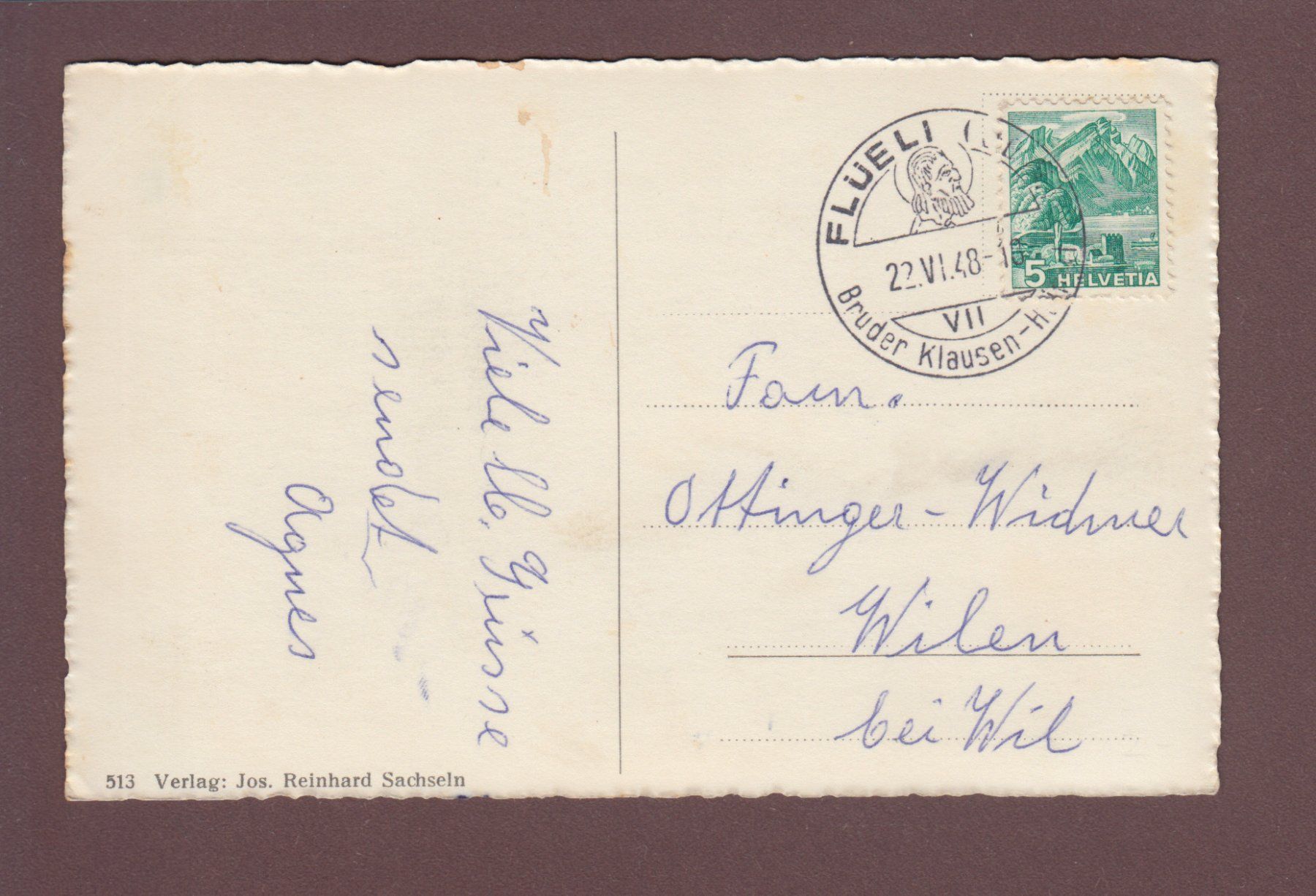 Cartoline postali: FLÜHLI-RANFT - Widderfeld - 1948 – Usato da Pully venduto da nicecards 1