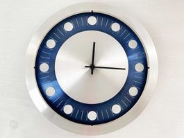 Wanduhr ø 30cm Vintage 70s 80s Design Aluminium Silber Blau