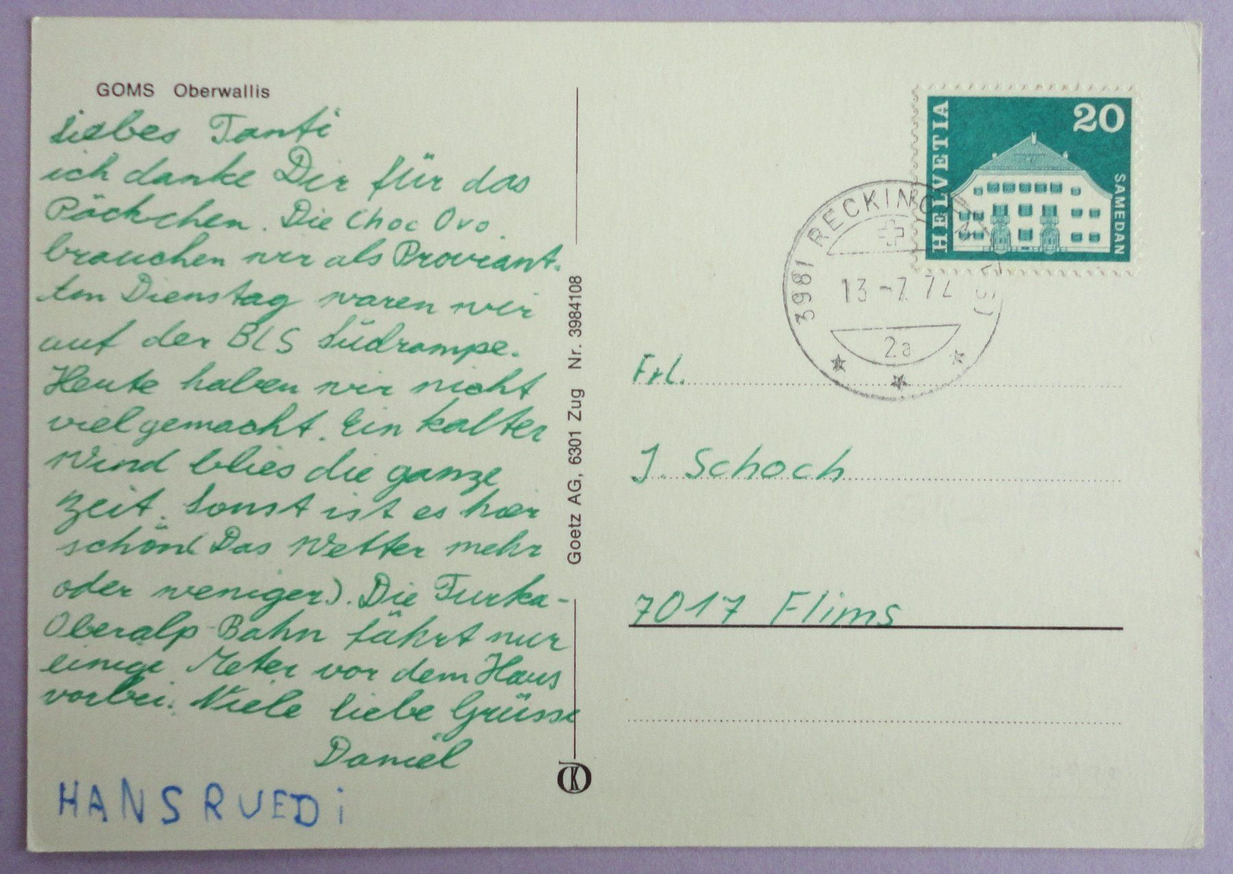 Cartoline postali: Goms, Oberwallis – Usato da Fétigny venduto da Billy2miny 1