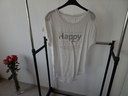Weisse HAPPY Baumwoll Bluse für Gr. S/M - 220512