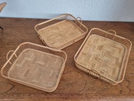 3 petits plateaux en bambou des années 1960 C10