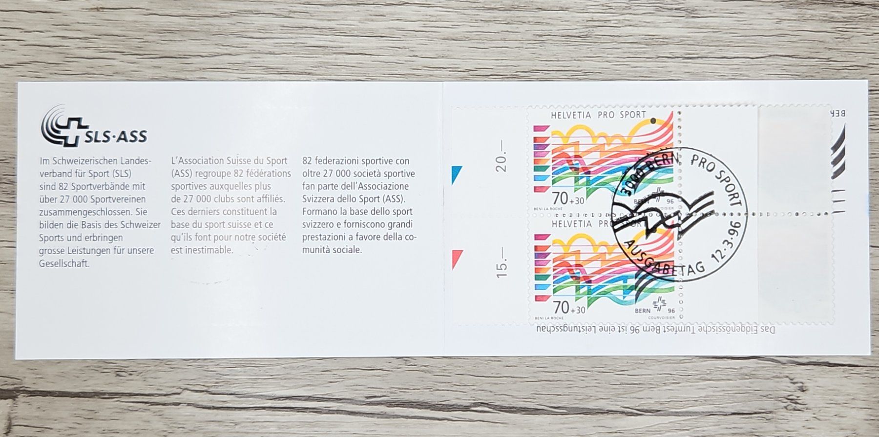 Tutti i francobolli: CL20 Bloc Timbre Suisse Oblitéré 1996 – Usato da Cousset venduto da Patrick_Collections 1