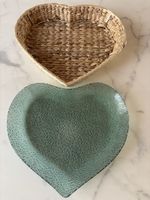 Set coupe en verre et panier tressé forme cœur neuf