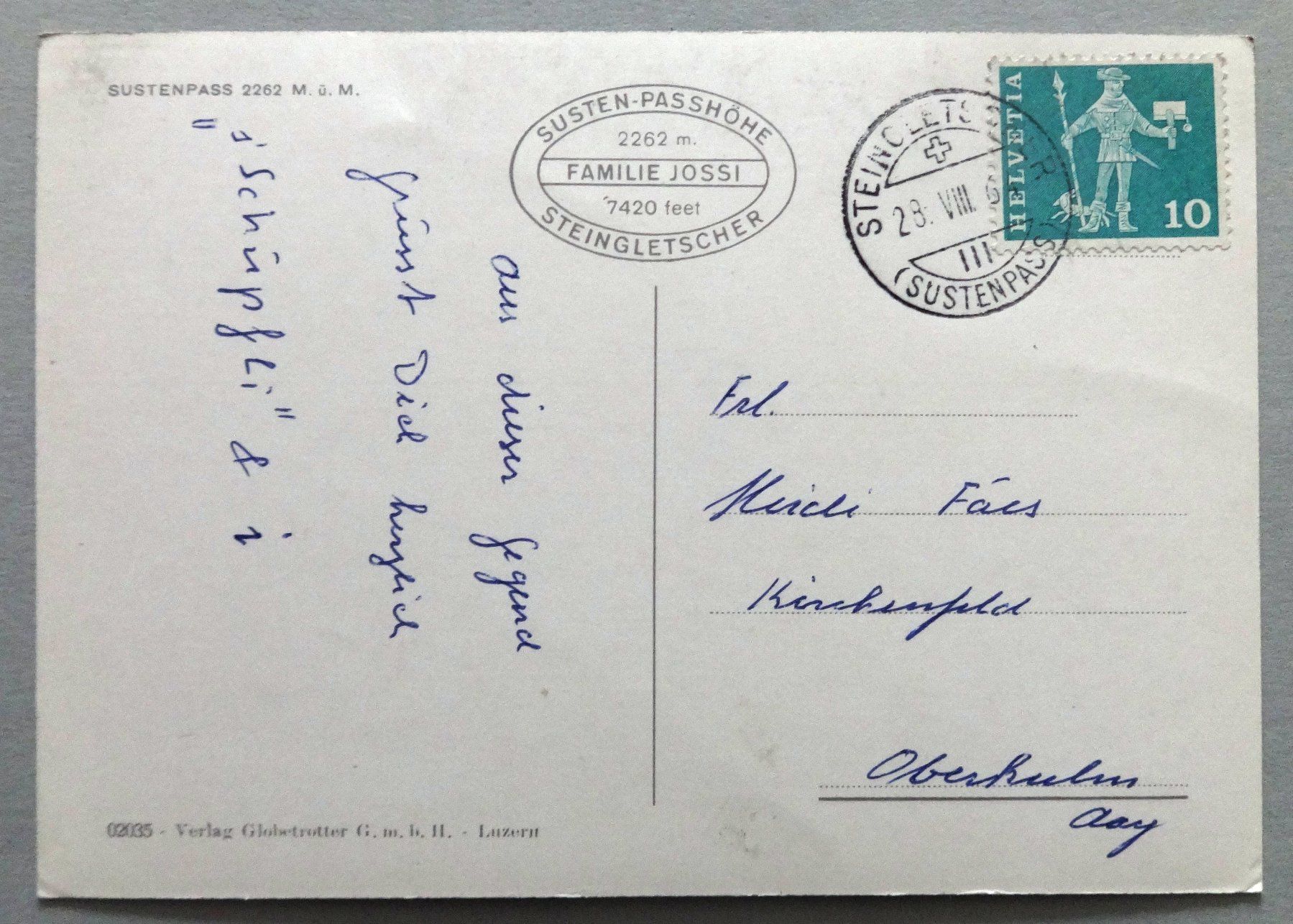 Cartes postales: Sustenpass 2262 m ü.M. – D'occasion à Fétigny par Billy2miny 1