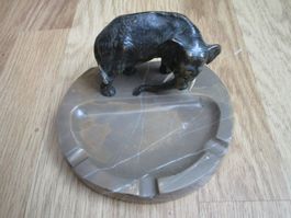 Aschenbecher mit Elefant  Bronze auf Marmor