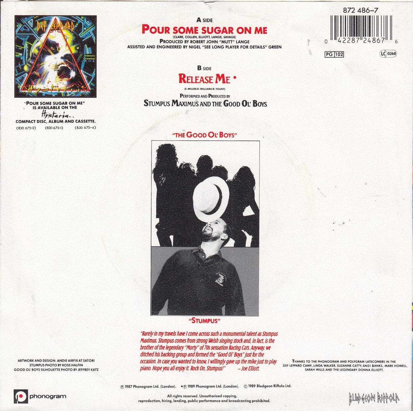 Dischi in vinile: Def Leppard Vinyl Single von 1987 – Usato da Volketswil venduto da Abcrecords 1