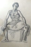 Arthur Egle „Frau mit Kleid“ Kohlezeichnung signiert