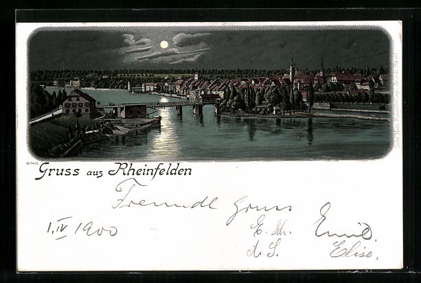 Cartoline postali: Mondschein-Lithographie Rheinfelden, Ort – Usato da Berlin venduto da bartko-reher