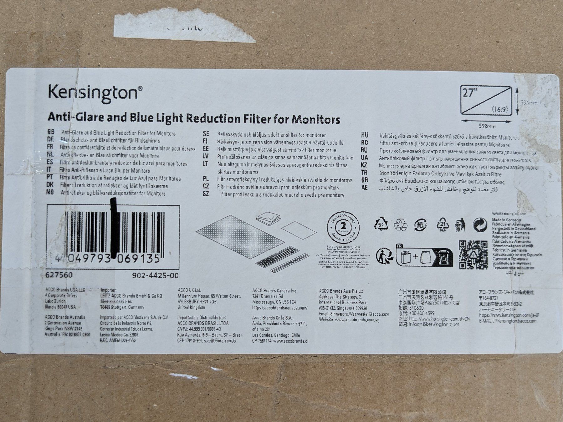 Fogli trasparenti: KENSINGTON  Blendschutz- und Blaulichtfilter 27" – Nuovo (secondo la descrizione) da Dintikon venduto da Restwert_Dintikon 5