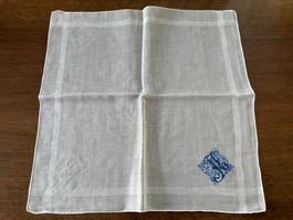 Taschentuch weiss mit blauer Stickerei Monogramm