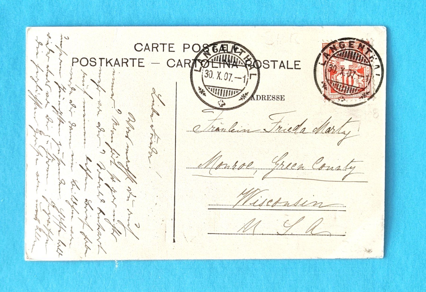 Ansichtskarten: Langenthal - Wiesenstrasse - 1907 – Gebraucht aus Rothrist von RROENK 1